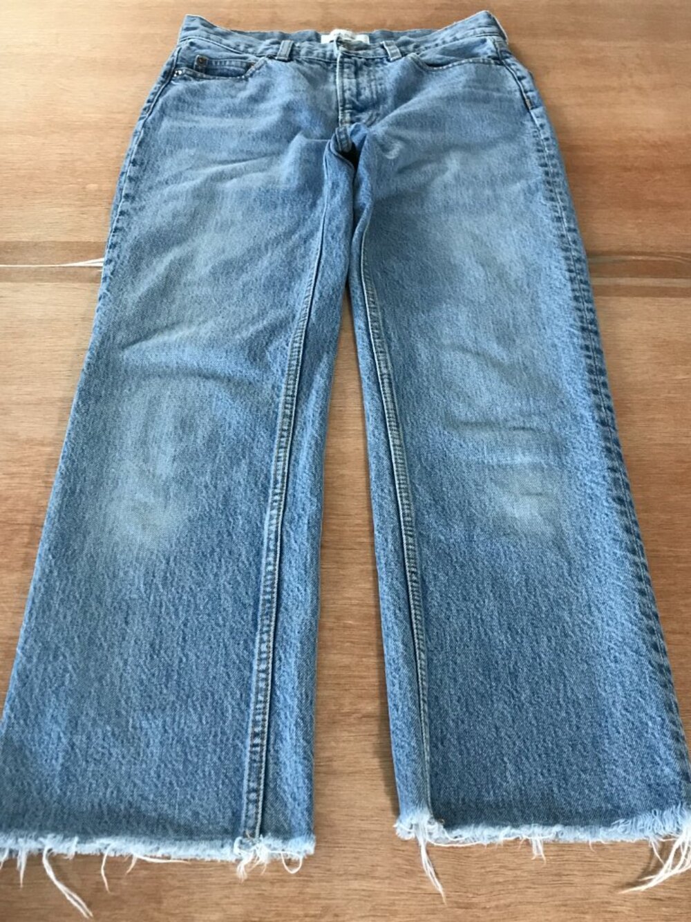 Mila Owen Straight Leg Jeans Women 0 Blue Mid Rise Raw Hem Medium Wash Stretch